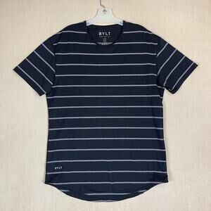 Bylt Basics T Shirt Mens L Black Striped Lux Drop Cut Short Sleeve‎ Stretch Tee